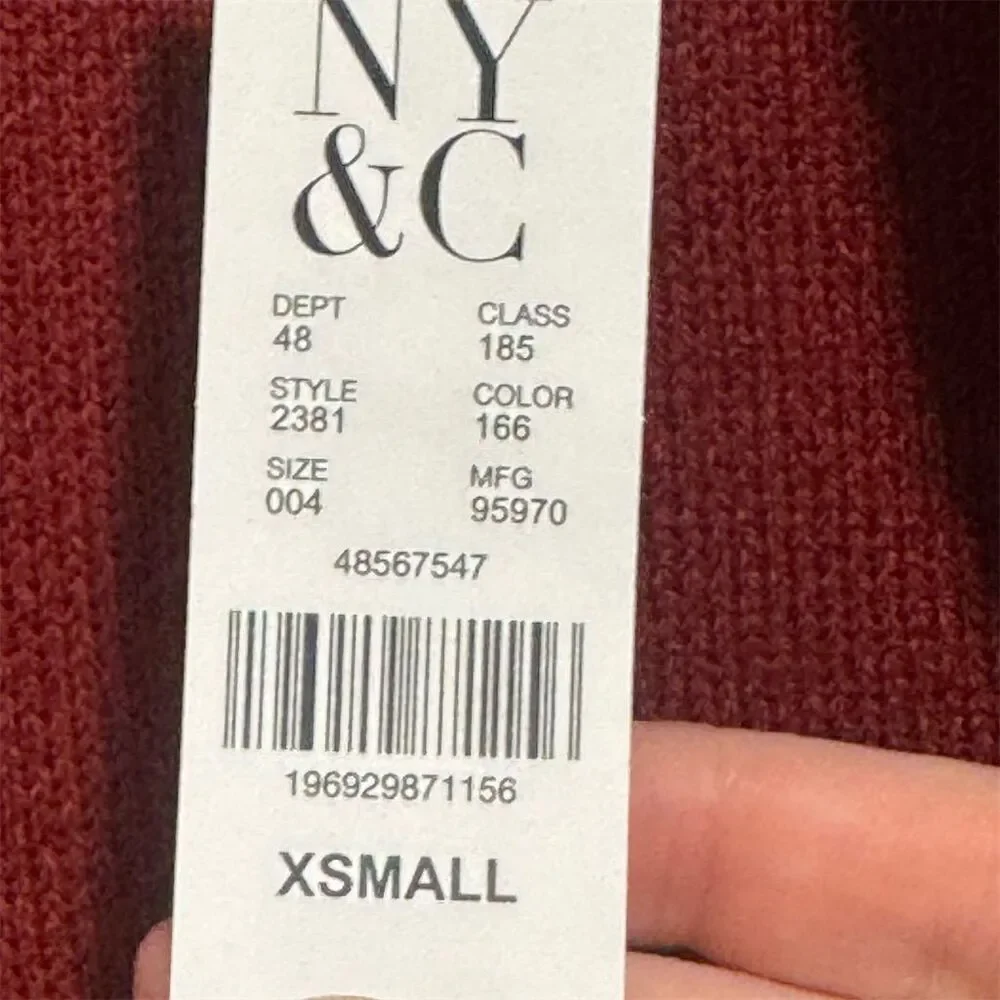 NWT New York & Company Cardigan Sweater XS Red Gold Chain Trim OpenFront Holiday